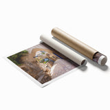 Extra large rolled print of Jerusalem scenery with floral elements in muted earth tones.