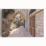 Black and white stretched canvas of Jerusalem skyline, ideal for kitchen wall art.