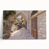 Black and white stretched canvas of Jerusalem skyline, ideal for kitchen wall art or bedroom ambiance.