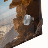 Large abstract wall art depicting a Middle Eastern landscape in muted earth tones on acrylic glass.