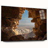 Large abstract wall art depicting Middle East scenery in muted earth tones on acrylic glass.