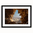 Extra large abstract art print depicting a colorful, textured Middle Eastern scenery on a framed black mat.