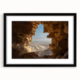 Extra large abstract art print depicting a colorful, textured Middle Eastern scenery on a framed black mat.