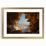 Extra large abstract art print of a Middle Eastern scenery in gold frame, ideal for living room decor.