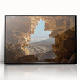 Large abstract wall art depicting a Middle Eastern scenery in muted earth tones on a framed acrylic.