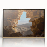 Large art print of a Middle Eastern Israeli landscape in gold tones, framed acrylic, ideal for modern art wall decor.