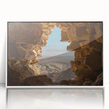 Art deco poster of a Middle Eastern scenery on white framed acrylic, ideal for modern art wall decor or nursery.