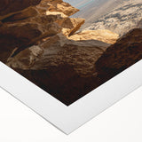 Art deco poster featuring a Middle Eastern landscape in muted earth tones on rolled canvas, suitable for dining room decor.