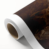 Art Deco poster of a Middle Eastern scenery on rolled canvas, featuring muted earth tones.