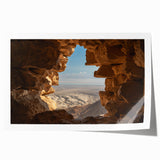 Scenic Middle East landscape on rolled canvas, featuring floral elements in earth tones, ideal for art wall dining room.