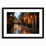 Extra large abstract art print featuring a colorful, textured depiction of a Middle Eastern scenery on a framed black mat.