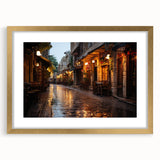 Extra large abstract art print depicting a textured Middle Eastern scenery in gold and brown tones, framed with a mat.