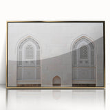 Large framed acrylic print of Middle Eastern Oman scenery in gold tones, suited for modern art wall decor.