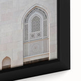 Extra large framed canvas of a textured Middle Eastern scenery in black with colorful accents.