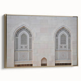Framed canvas depicting a vintage-style landscape of Oman in muted gold and black tones, ideal for bedroom decor.
