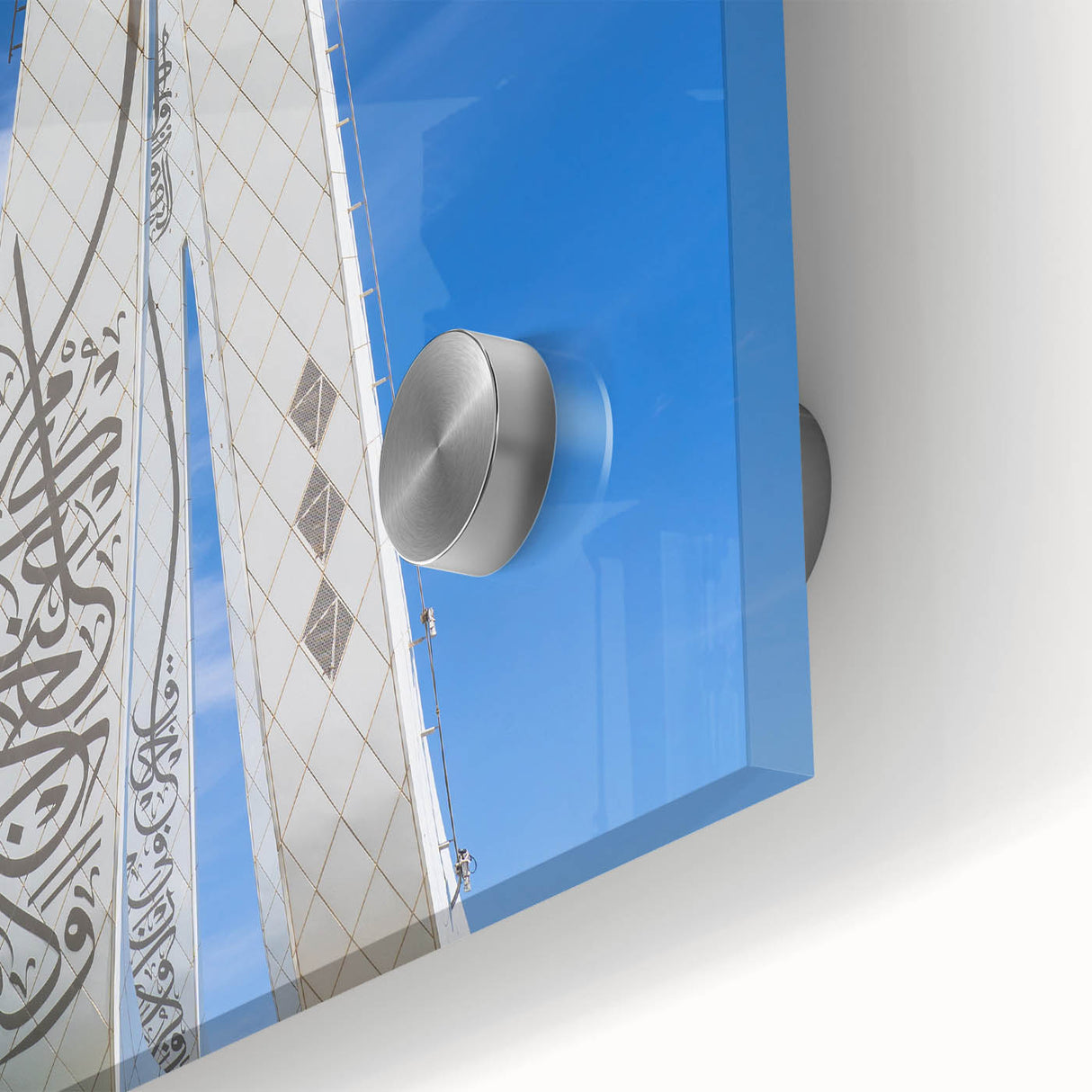 Large abstract wall art depicting a Middle Eastern Qatar scenery in muted earth tones on acrylic glass.