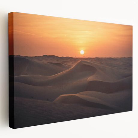 Panoramic view of Abu Dhabi skyline on a large stretched canvas, featuring muted earth tones, ideal for kitchen wall art.
