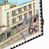 Large abstract wall art featuring oceanic blues and greens on acrylic glass.