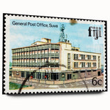 Large abstract wall art depicting Oceania's Fiji scenery in vibrant oceanic blues on acrylic glass.