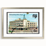 Textured abstract art print of a serene oceanic scene in muted blue and gray tones, framed in silver, ideal for bedroom art.