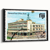 Black and white landscape art of a serene Fiji scenery on framed canvas, suitable for bedroom decor.