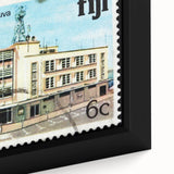 Extra large framed canvas featuring a textured depiction of Oceania Fiji scenery in vibrant colors.