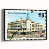 Framed canvas landscape art painting depicting a vintage Fiji scenery in colorful hues.