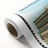 Art deco poster of a serene Fiji beach scene in soft pastel shades on rolled canvas, ideal for nursery wall art.