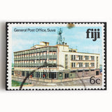 Black and white photograph of a serene Fiji beach on a stretched canvas, ideal for kitchen wall art.