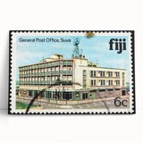 Black and white stretched canvas depicting a serene Fiji beach scene, ideal for kitchen wall art or bedroom ambiance.