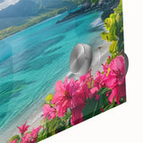 Mid-century modernist acrylic print of an abstract oceanic scene in cool blue tones, ideal for dining room art.