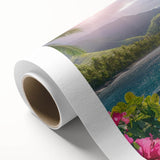 Art deco poster of Bora Bora with tranquil blue waters and lush greenery on rolled canvas, suitable as nursery wall art.