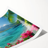 Extra large wall art featuring line art flowers on rolled print, in muted blue and green tones.