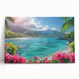 Black and white photo of Bora Bora on stretched canvas, ideal for kitchen wall art or bedroom ambiance.
