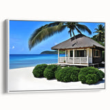 Vintage poster art of Tahitian scenery in vibrant colors on extra large framed canvas, ideal for living room decor.