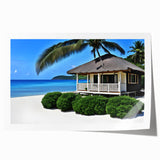 Extra large rolled print of a Tahitian landscape with vibrant floral elements, ideal for classy bathroom wall art.