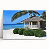 Black and white stretched canvas featuring a serene Tahitian landscape, ideal for kitchen wall art.