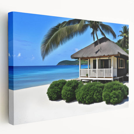 Large art depicting a serene Tahitian landscape on stretched canvas, ideal for kitchen wall art.