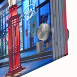 Large abstract wall art of Auckland's coastline in muted blue tones on acrylic glass, ideal for dining room decor.