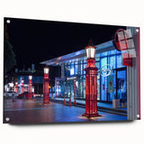 Acrylic print of Auckland skyline in muted blues and greens, suitable for bedroom or dining room decor.