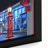 Black wall art featuring a textured depiction of Auckland's skyline in colorful hues on a large framed canvas.