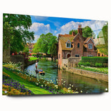 Acrylic print of a serene New Zealand Canterbury landscape in muted green and blue tones, ideal for dining room decor.