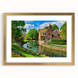 Abstract art print of Canterbury, New Zealand, in textured shades of blue and green on a large gold-framed canvas.