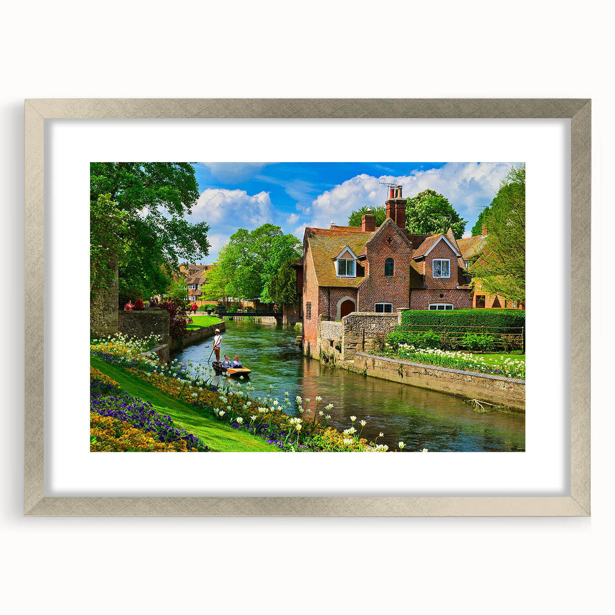 Textured abstract art print of Canterbury, New Zealand in muted earth tones on a silver-framed canvas.