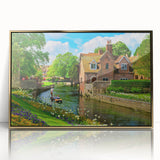 Large art print of Canterbury, New Zealand scenery in mid-century modernist style, framed in gold acrylic.