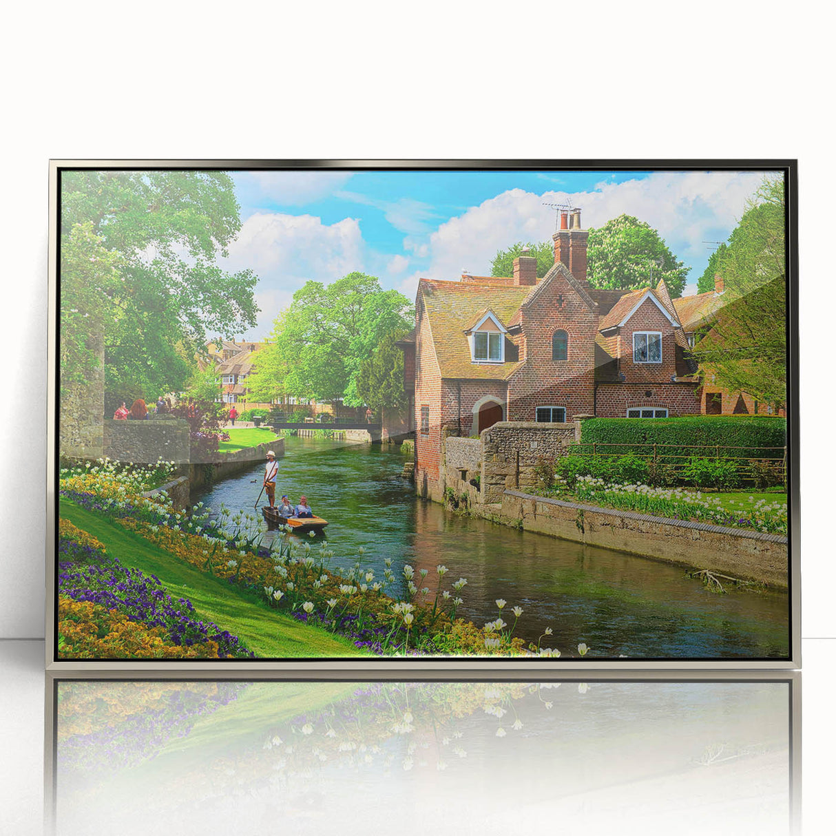 Mid-century modernist art depicting Canterbury, New Zealand landscape in acrylic, framed in silver.