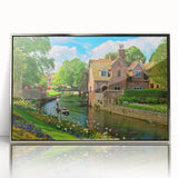 Mid-century modernist art depicting Canterbury, New Zealand landscape in acrylic, framed in silver.