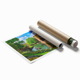 Extra large rolled print of Canterbury, New Zealand scenery with vibrant greens and blues, suitable for bathroom decor.