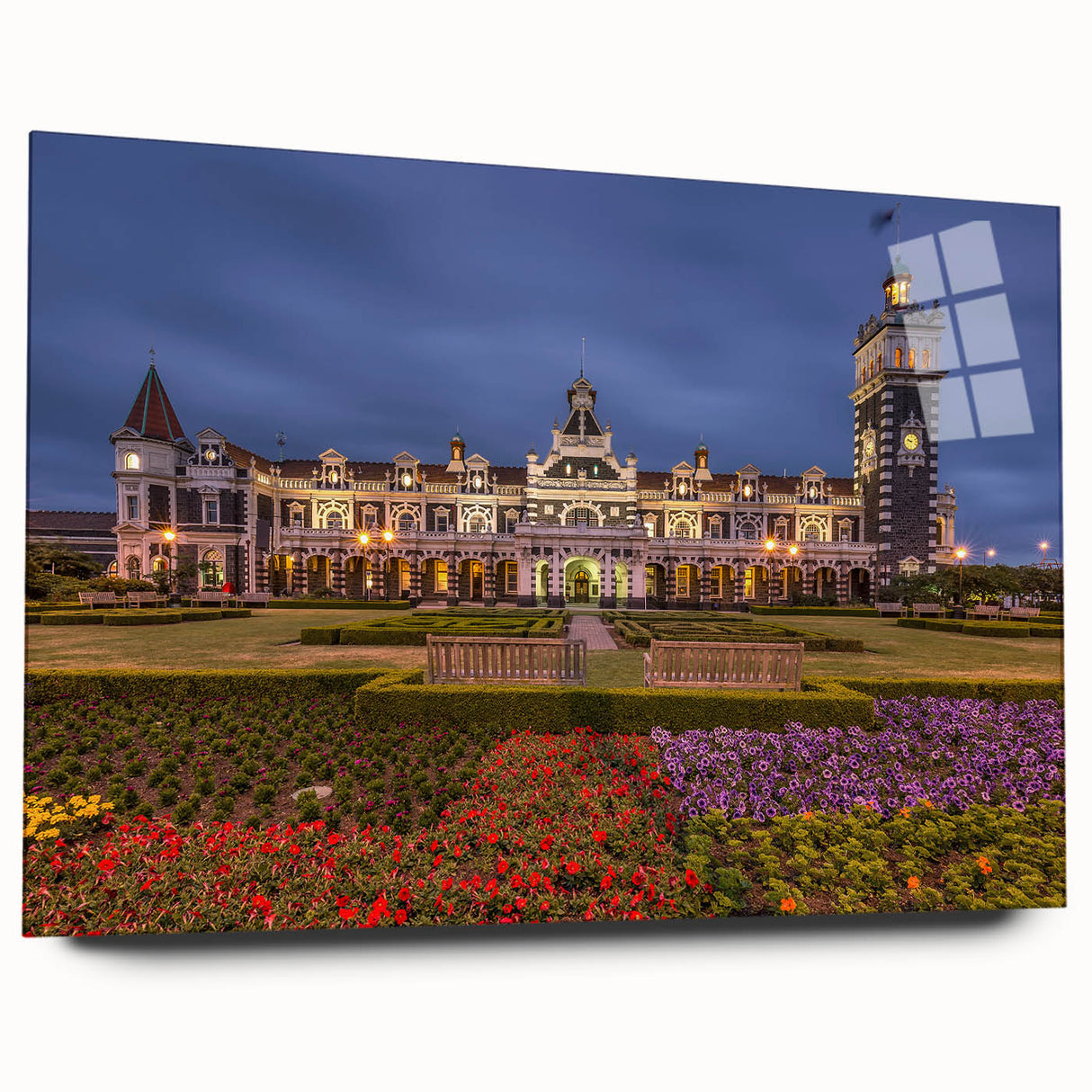 Large abstract wall art of Otago, New Zealand scenery on acrylic glass, featuring cool blue and green tones.