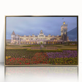 Mid-century modernist art depicting Otago, New Zealand scenery in acrylic on a gold-framed canvas.